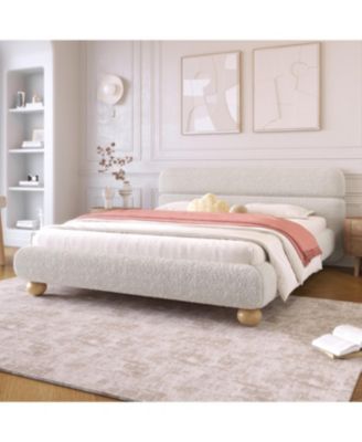 Contemporary White Teddy Fleece Upholstered Bed, Queen Size