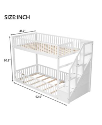 Twin over Twin Floor Bunk Bed, Ladder with Storage