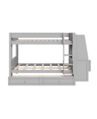 Full size Multifunctional Bunk Bed with Desk and Bookshelves, Drawers, Gray
