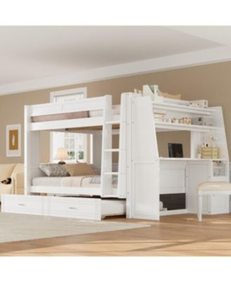 Streamdale Full size Multifunctional Bunk Bed with Desk and Bookshelves, Trundle, Gray