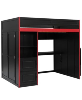 Streamdale Gaming Loft Bed with Desk and Storage, LED Lights, Full