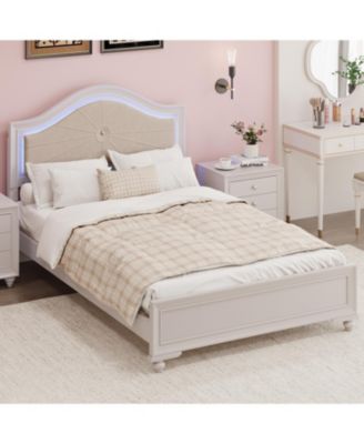 Modern Queen Wood Bed with LED Headboard, No Box Spring