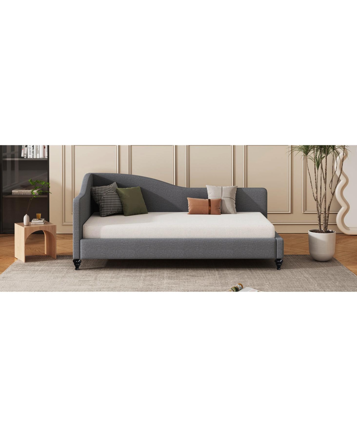 Streamdale Furniture Twin Size L-Shaped Linen Daybed, with Solid Wood Legs, Gray