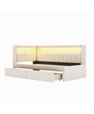 Twin Platform Bed w/ USB & LED 2 Drawers