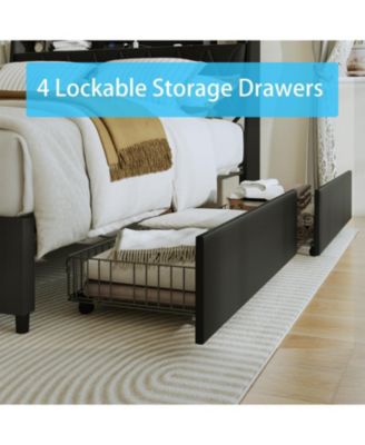 Streamdale Full Bed Frame with Headboard, Outlets, LED & Storage