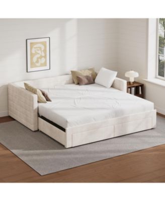 Twin Upholstered Daybed with Trundle, Extendable Twin to King