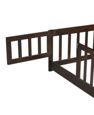  Twin Floor Bed with Fence & Door, Espresso