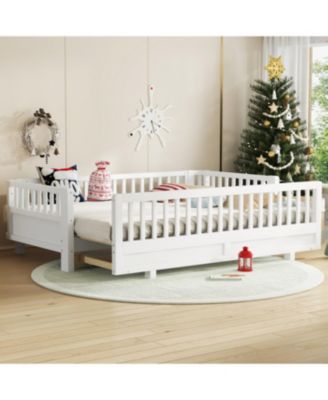 Streamdale Twin XL Platform Bed with Guardrails, Solid Wood, Converts to Queen