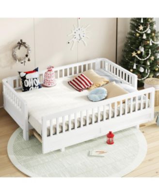 Streamdale Twin XL Platform Bed with Guardrails, Solid Wood, Converts to Queen