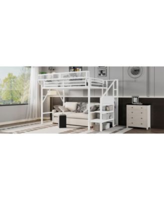 Twin XL Loft Bed with Stairs, Storage Shelves & Wardrobe - White
