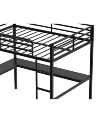 Full Size Loft Bed with Desk & Shelves, Heavy Duty Metal Frame, Black