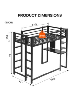 Loft Bed with Desk, Metal Twin Size Loft Bed Frame, Black Bedroom Bed Frame