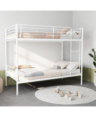 Streamdale White Twin Over Twin Metal Bunk Bed with Ladder, Storage, Noise-Free