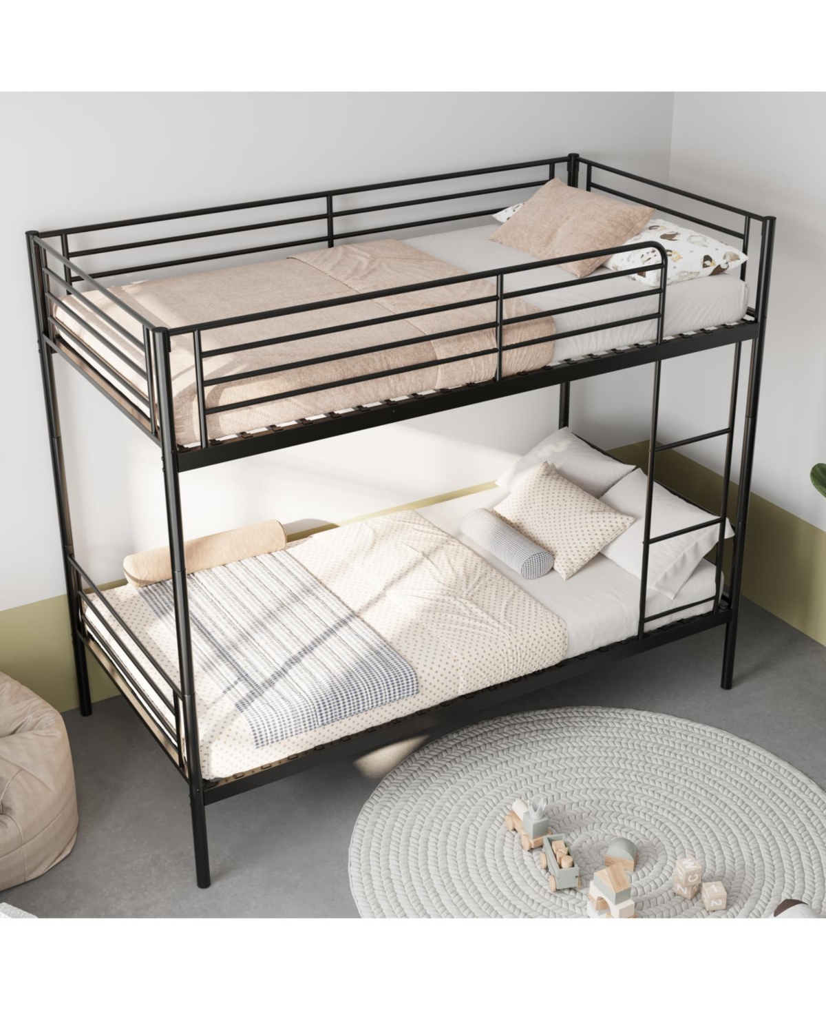 Streamdale Furniture Streamdale Metal Bunk Bed with Ladder, Guardrail, Splitable, Storage, Noise-Free, Twin Black
