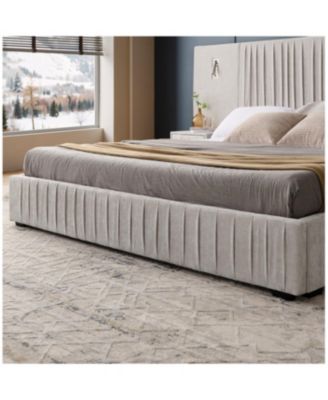 Streamdale King Size Chenille Upholstered Bed Frame with Pleated Design - Beige