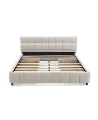 Queen Size Chenille Upholstered Bed with Storage Drawer
