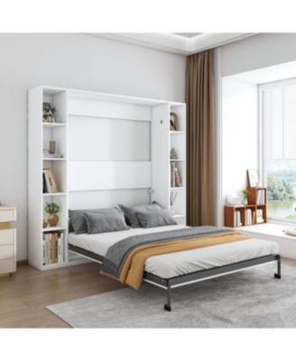 Streamdale Queen Murphy bed, foldable wall bed with storage cabinet, white