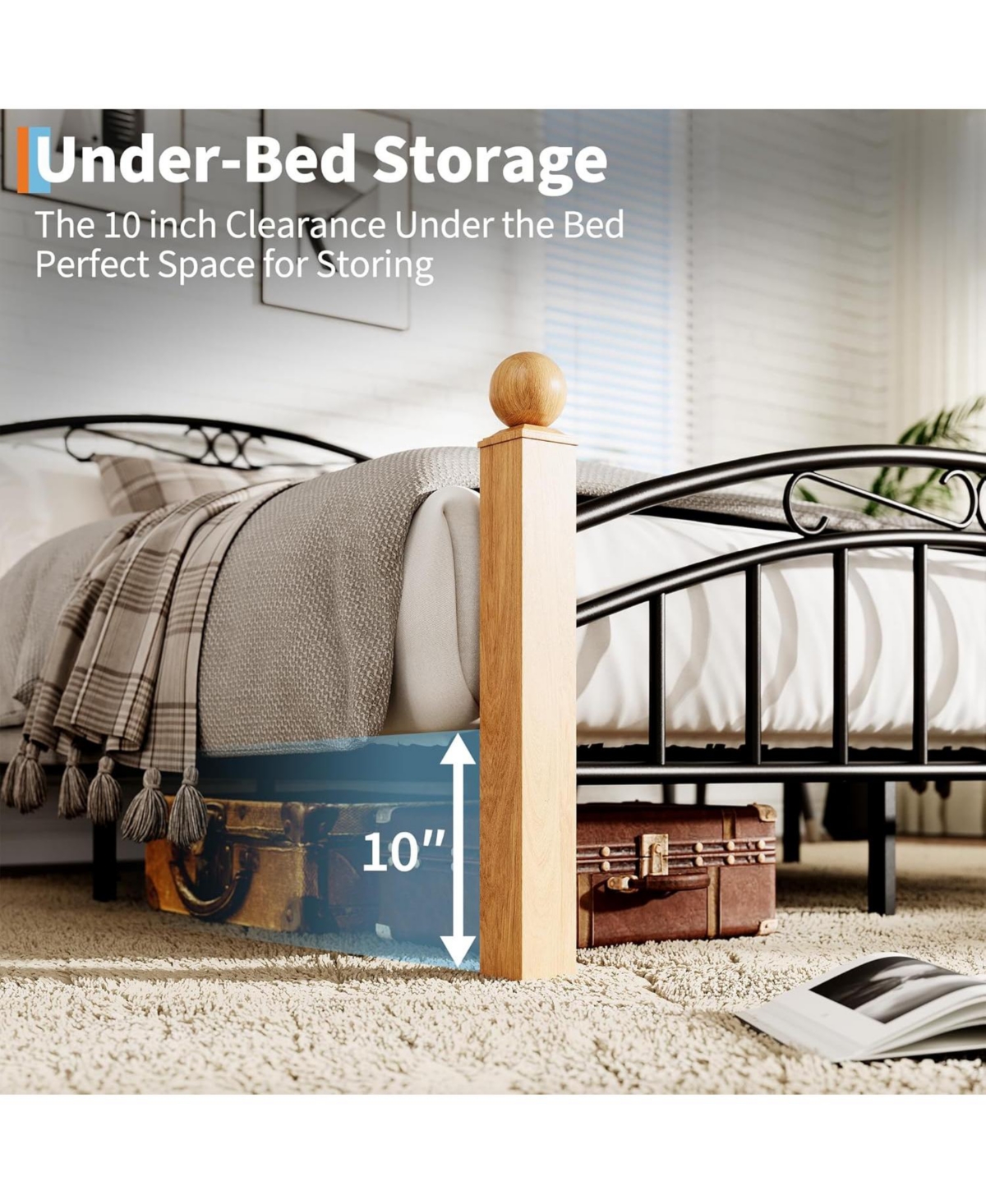 gaomon Metal Platform Bed Frame with Victorian Iron-Art Headboard & Footboard, Steel Slat Mattress Support, Storage-Friendly, No Box Spring Needed