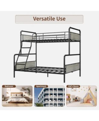 Bunk Bed Twin Over Full Size with High Guardrail and Ladder,Twin Size Convertible Metal Bunk Beds for Kids/Teens/Adults,Easy Assembly