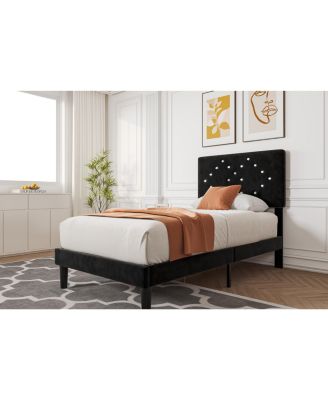 Bed Frames, Velvet Upholstered Bed Frame with Vertical Channel Tufted & Sturdy Wood Slats, Strong Wooden Slats/Platform Bed Frame Easy Assembly