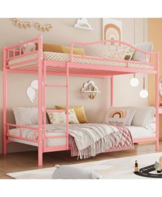 Twin Over Twin Metal Bunk Bed with Ladder and Full-Length Guardrails, Heavy Duty Space-Saving Bunk Bed Frame