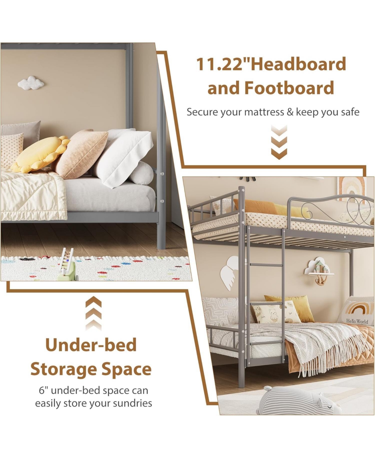 gaomon Twin Over Metal Bunk Bed with Ladder and Full-Length Guardrails, Heavy Duty Space-Saving Frame