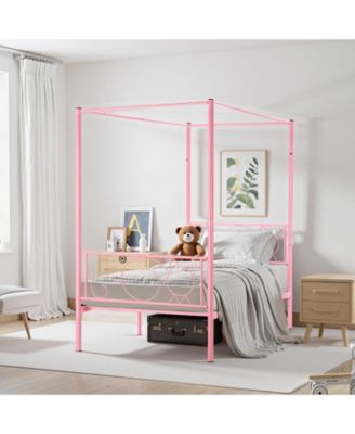 Metal Canopy Bed with Headboard and Four Poster Frame.