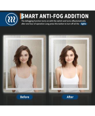 40x32 LED Lighted Anti-Fog Dimmable Bathroom Vanity Mirror with Front & Backlit for Wall