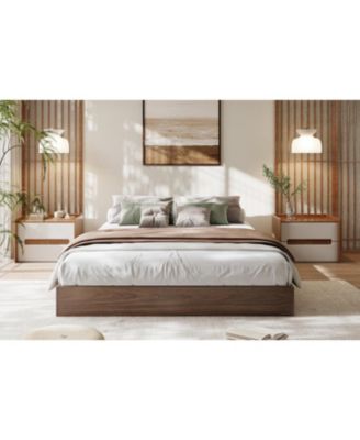 King Size Solid Wood Platform Bed, Modern Minimalist Floor-Standing, Strong Wooden Slats, No Box Spring Needed