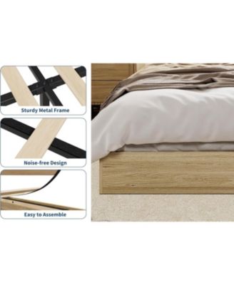 Full Size Solid Wood Platform Bed Frame, Minimalist Floor-Standing, Durable Wooden Slats, Easy Assembly