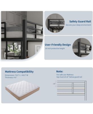 Twin Size Loft Bed with Large Desk, Storage Shelves, Stairs & Safety Guardrail, Space Saving, Black & Brown