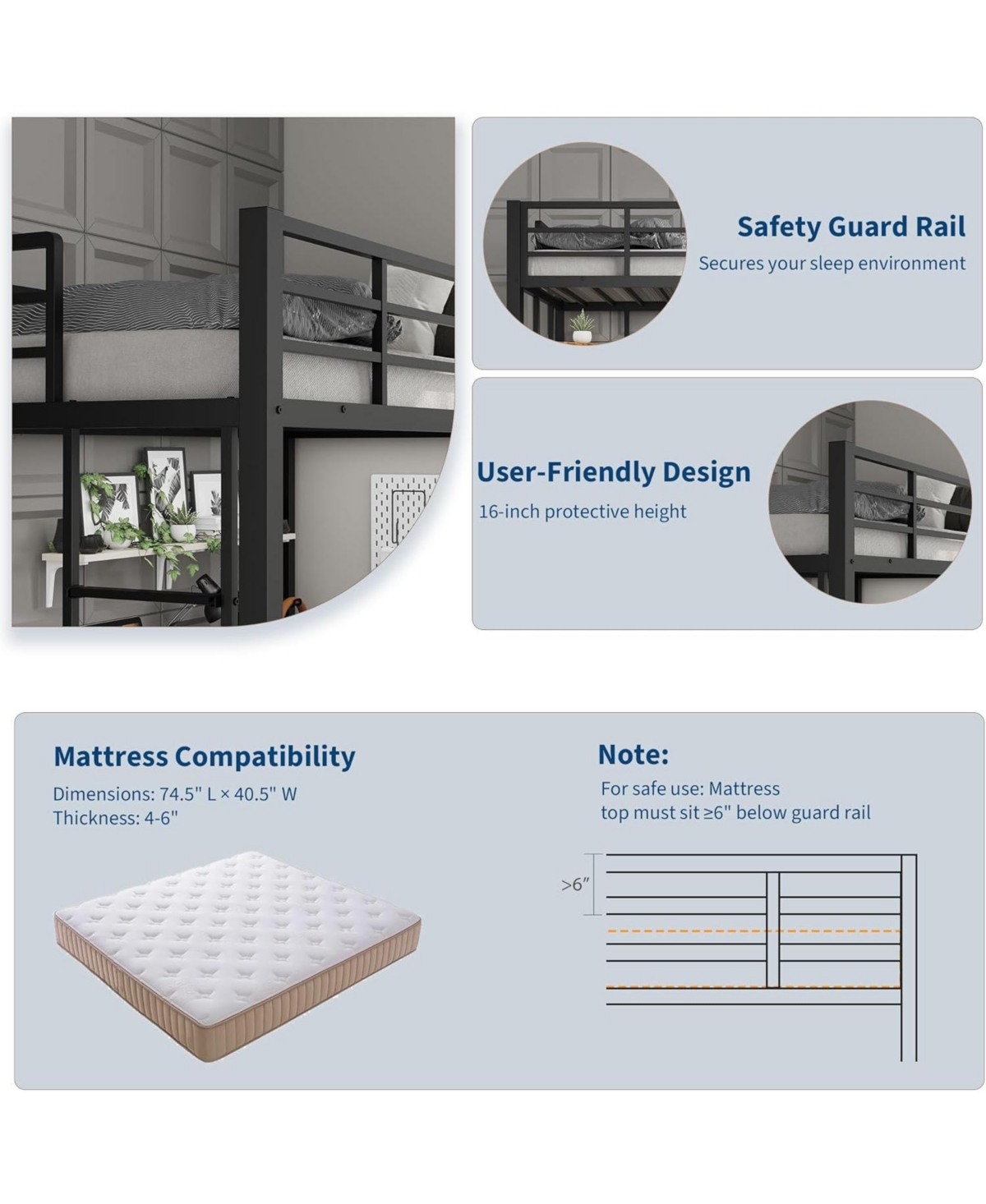 gaomon Twin Size Loft Bed with Large Desk, Storage Shelves, Stairs & Safety Guardrail, Space Saving, Black & Brown