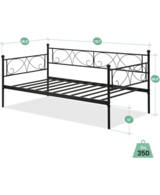 Twin Daybed with Trundle Metal Bed Floral Headboard Steel Slats Pull-Out Sofa White
