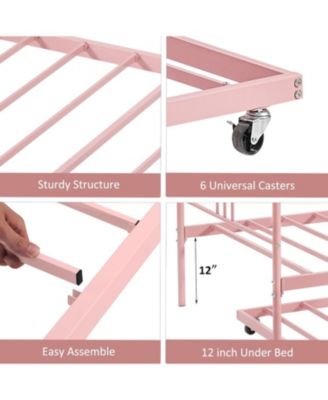 Twin Size Metal Daybed with Pull-Out Trundle, 6 Casters and Steel Slat Support, No Box Spring Needed
