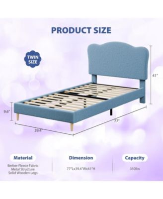 Twin Bed Frame Upholstered Platform Adjustable Headboard Wooden Slats No Box Spring Needed