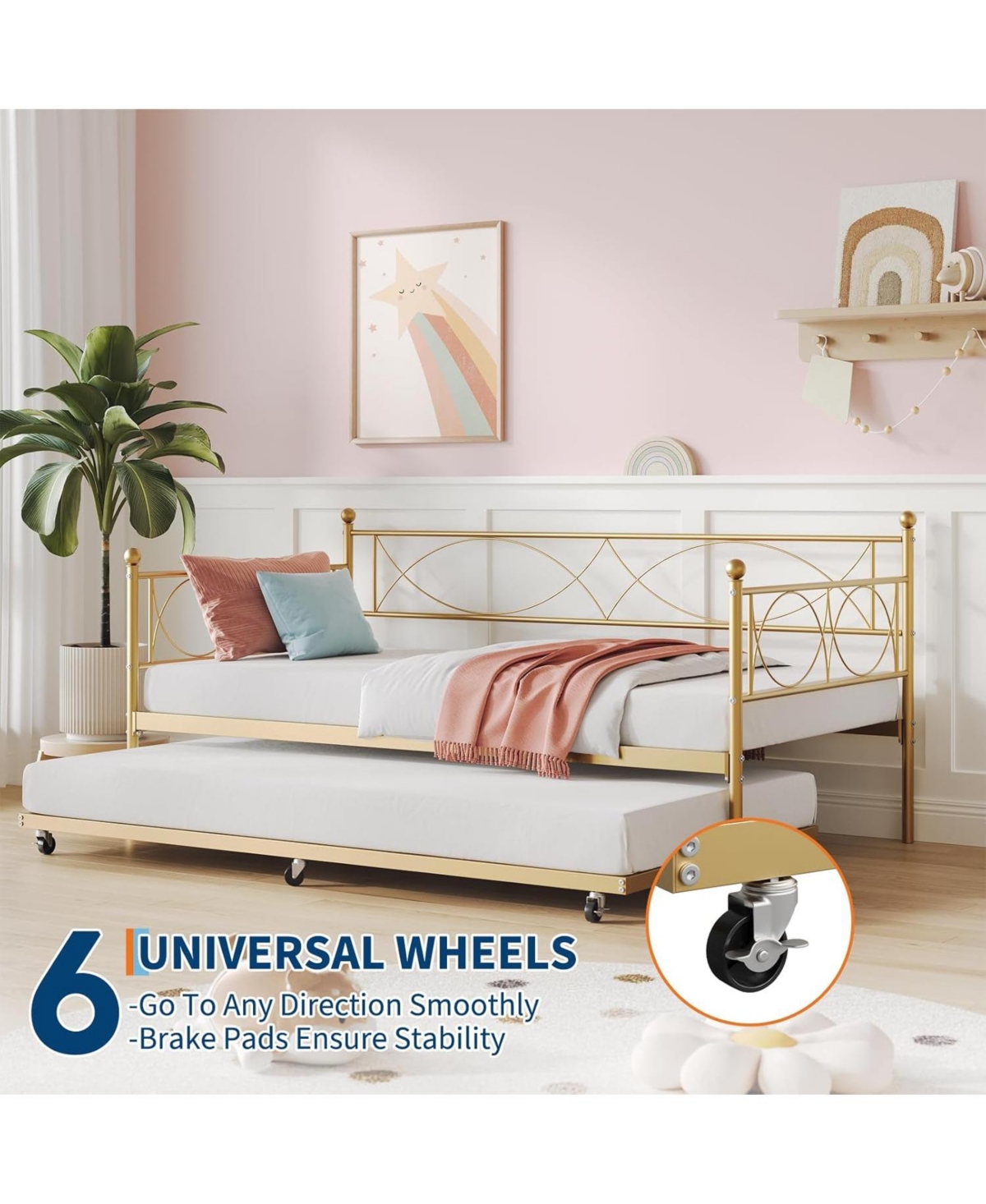 gaomon Twin Daybed with Trundle Metal Daybed and Trundle Set Sofa Bed Steel Slat Multifunctional Bedroom