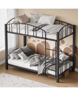 Metal Twin Over Twin Heavy Duty Bunk Bed with Safety Ladder, Arched Guardrail, Space-Saving, No Box Spring – Bunk Bed