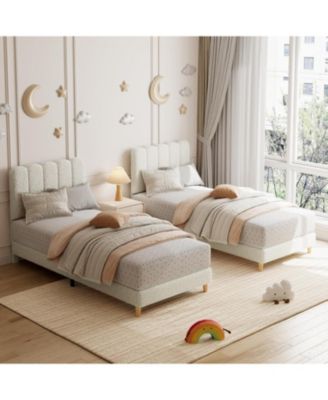 Twin Size Boucle Upholstered Bed Frame with Headboard Easy Assembly Space-Saving Design Platform Bed Frame