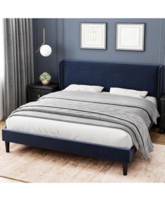 Easy Assembly King Size Bed Frame Upholstered Platform Bed Space Saving, for Living Room, Guest Room