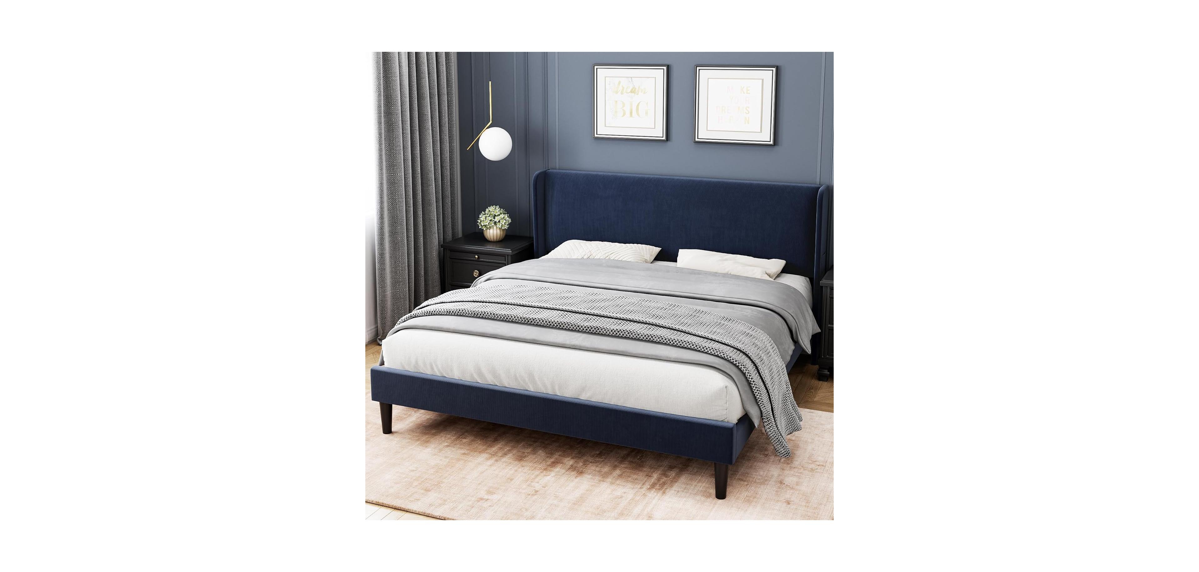 Gaomon Easy Assembly King Size Bed Frame Upholstered Platform Bed Space Saving, for Living Room, Guest Room