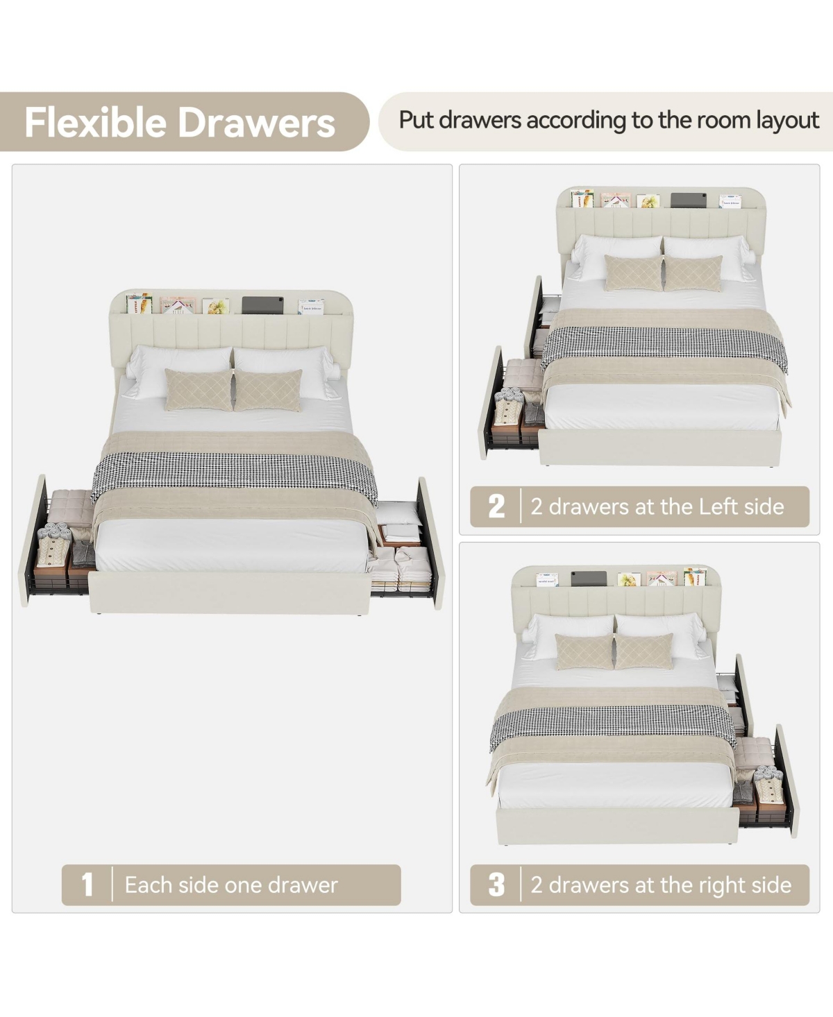 gaomon Full Size with Storage Headboard and 2 Drawers Bed Frame for Girls