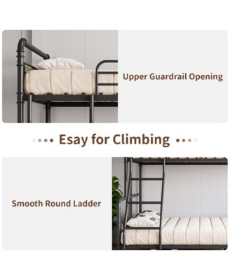 Bunk Bed Twin Over Full Size with High Guardrail and Ladder,Twin Size Convertible Metal Bunk Beds