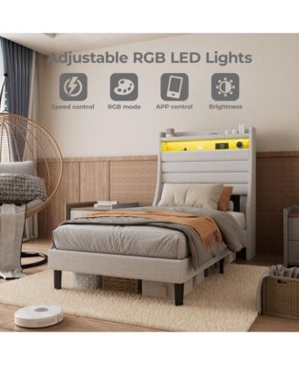 Twin Bed Frame with USB Charging Station & LED Lights