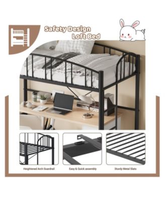 Loft Bed Twin Size, Heavy Duty Metal Loft Bed Frame with Arched Guardrail and Safety Ladder