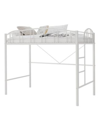 Loft Bed Twin Size, Heavy Duty Metal Loft Bed Frame with Arched Guardrail and Safety Ladder