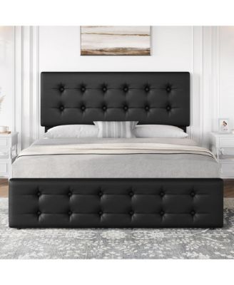 Queen Bed Frame with Headboard and 4 Storage Drawers, Platform Bed Frame Square Stitched Button Tufted