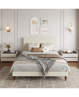 Full Bed Frame Upholstered Platform Bed with Fabric Headboard, Non-Slip and Noise-Free