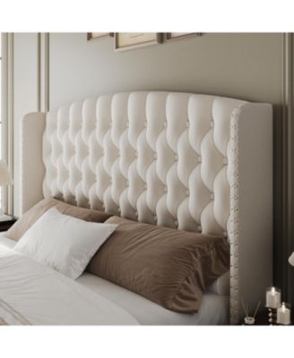 51" Tall Queen Size Bed Frame with Deep Button Tufted Wingback Headboard and Footboard