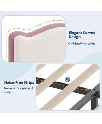 Upholstered Twin Bed Frame with Storage Drawer & Scallop Headboard, Princess Twin Size Platform Bed Frames