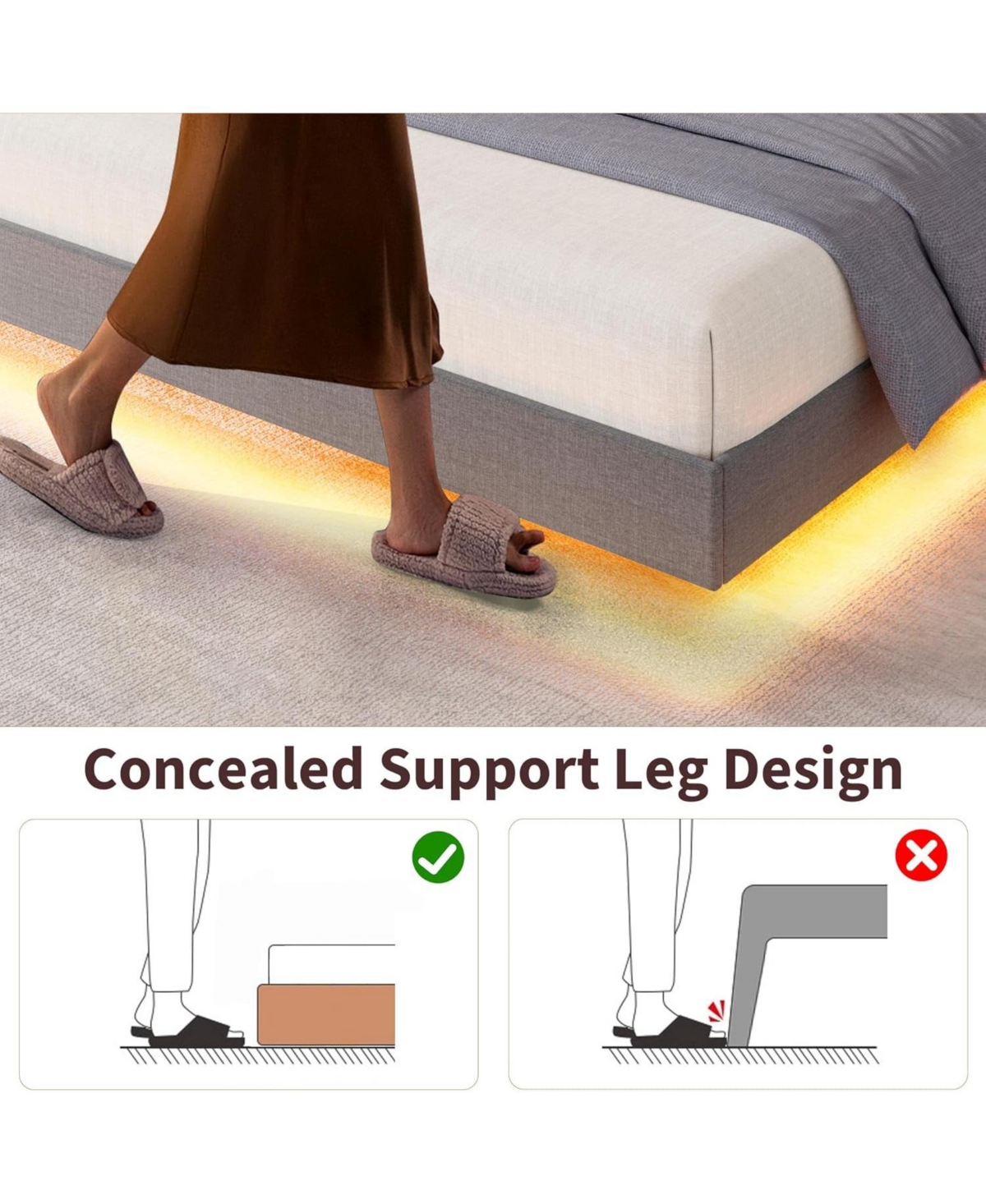 gaomon King Floating Bed Frame with Rgb Led Lights & Charging Station Upholstered Platform Storage Headboard Button Tufted Design No Box Spring